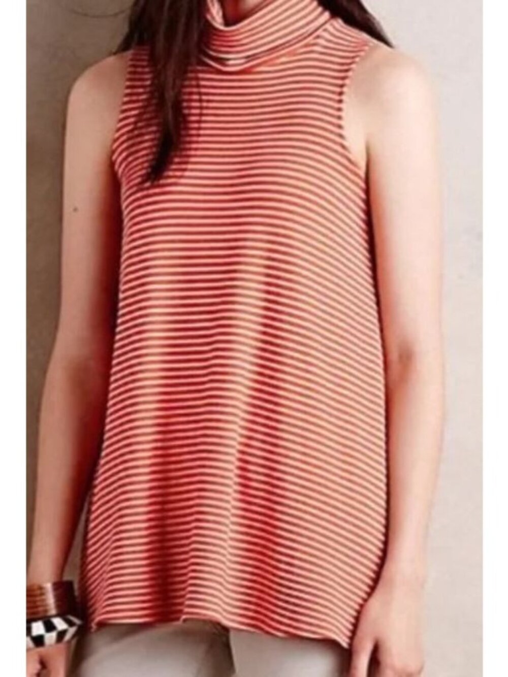 Anthropologie x Puella Turtleneck Tank Top Tunic Orange Stripe XS Mock neck NWT